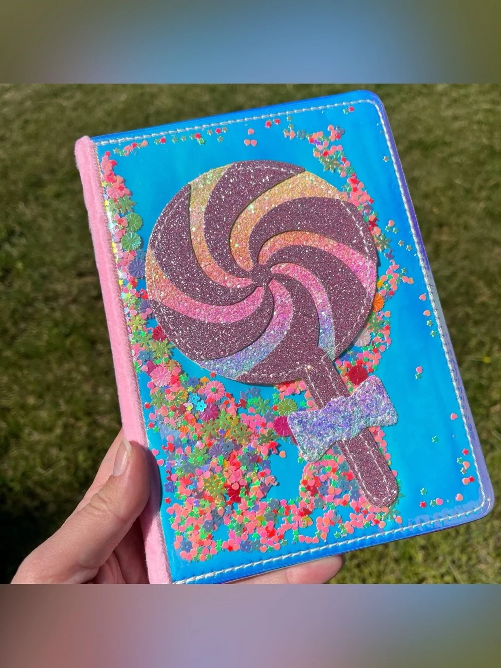 Holographic Kawaii Pink Blue Lollipop with Bow Glitter Notebook